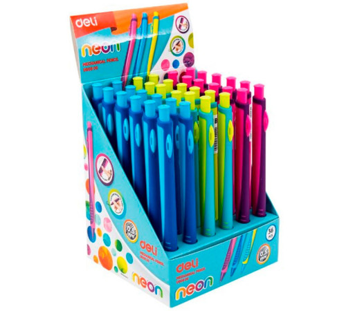 Карандаш механический DELI "Neon", 0,5 мм, трехгранный корпус, ассорти