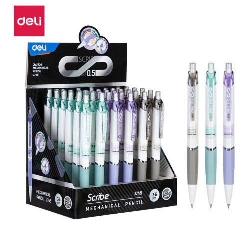 Карандаш механический DELI "Scribe", 0,5 мм, с ластиком, ассорти