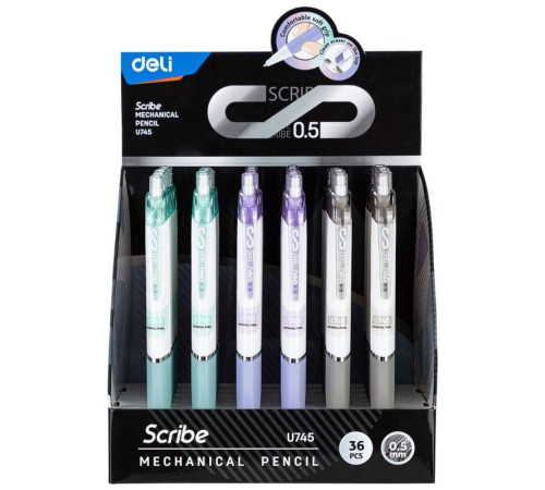Карандаш механический DELI "Scribe", 0,5 мм, с ластиком, ассорти