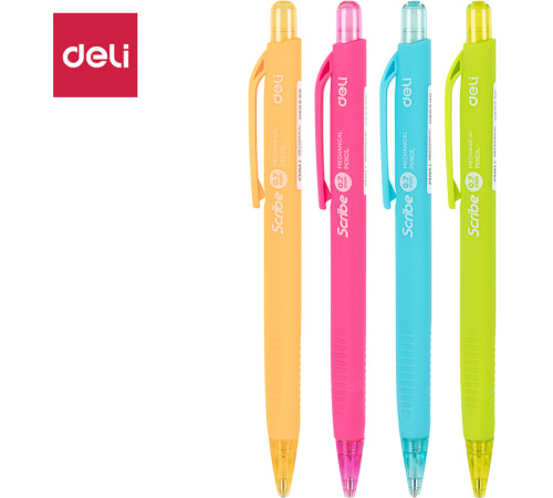 Карандаш механический DELI "Scribe", 0,7 мм, трехгранный корпус с ластиком, ассорти