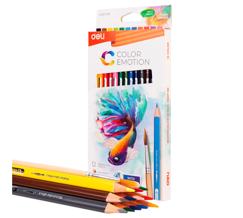 Карандаши акварельные Deli "Color Emotion", 12 цветов, картон