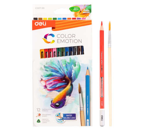 Карандаши акварельные Deli "Color Emotion", 12 цветов, картон