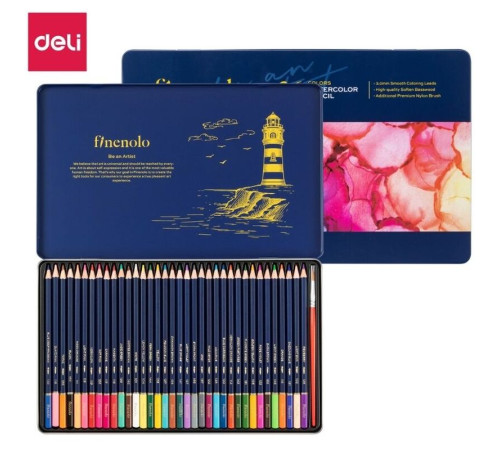 Карандаши акварельные Deli "Finenolo", 36 цветов, в метал. коробке