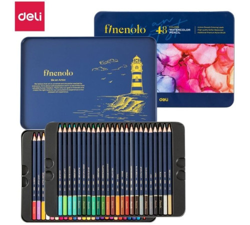 Карандаши акварельные Deli "Finenolo", 48 цветов, в метал. коробке