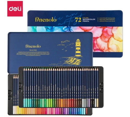 Карандаши акварельные Deli "Finenolo", 72 цвета, в метал. коробке