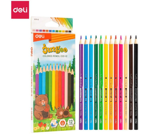 Карандаши цветные Deli "Bingoo", 12 цвета, картон