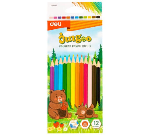 Карандаши цветные Deli "Bingoo", 12 цвета, картон