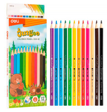 Карандаши цветные Deli "Bingoo", 12 цвета, картон