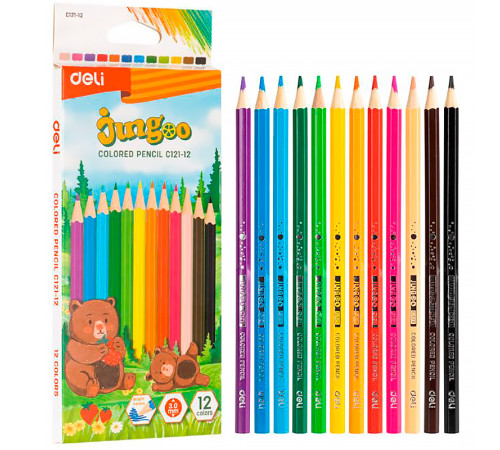 Карандаши цветные Deli "Bingoo", 12 цвета, картон