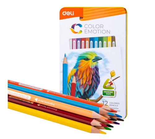 Карандаши цветные Deli "Color Emotion", 12 цветов, в метал. коробке