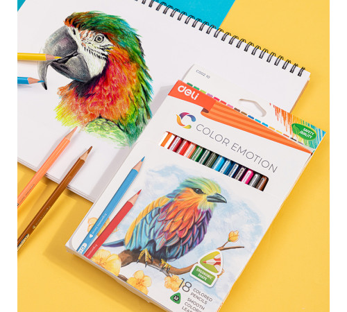 Карандаши цветные Deli "Color Emotion", 18 цветов, картон