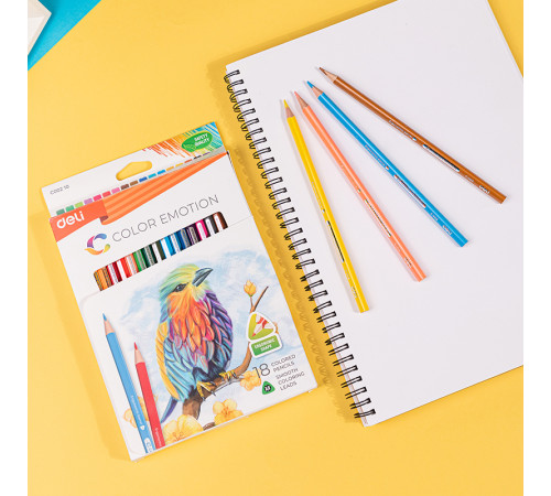 Карандаши цветные Deli "Color Emotion", 18 цветов, картон