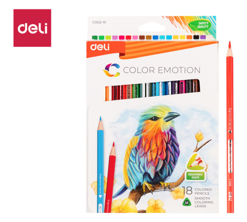 Карандаши цветные Deli "Color Emotion", 18 цветов, картон