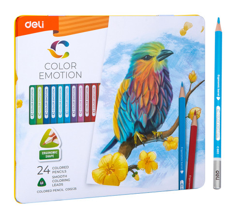 Карандаши цветные Deli "Color Emotion", 24 цвета, в метал. коробке