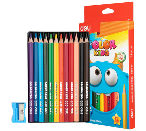Карандаши цветные Deli "Color Kids", 12 цветов, трехгранные,  картон