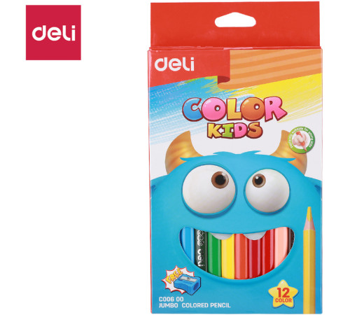 Карандаши цветные Deli "Color Kids", 12 цветов, трехгранные,  картон