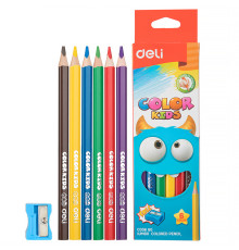 Карандаши цветные Deli "Color Kids", 6 цветов, трехгранные,  картон