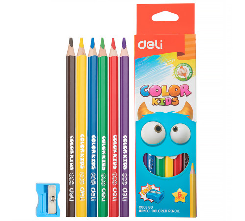 Карандаши цветные Deli "Color Kids", 6 цветов, трехгранные,  картон