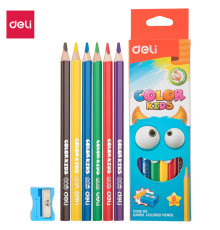 Карандаши цветные Deli "Color Kids", 6 цветов, трехгранные,  картон
