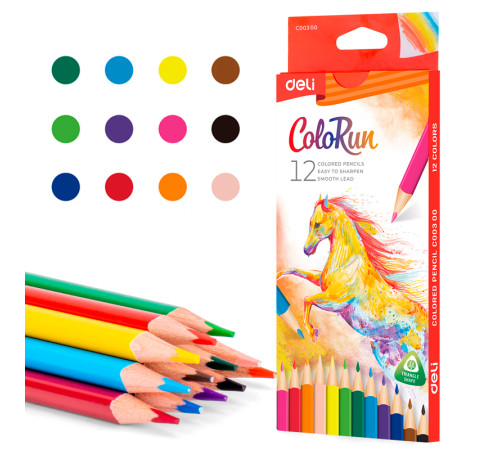Карандаши цветные Deli "ColoRun", 12 цветов, картон