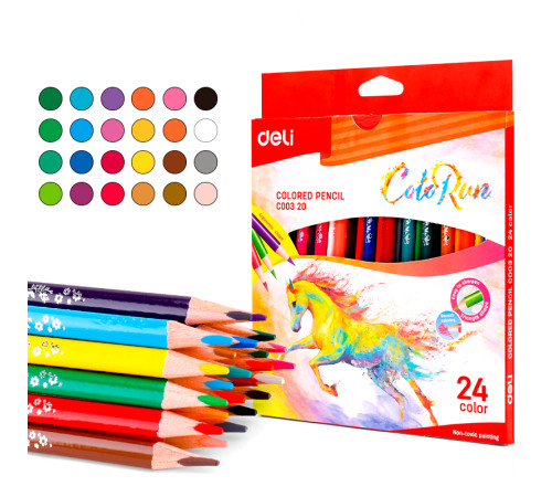 Карандаши цветные Deli "ColoRun", 24 цвета, картон