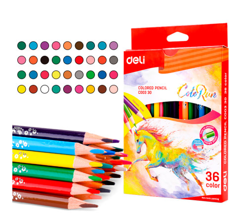 Карандаши цветные Deli "ColoRun", 36 цветов, картон