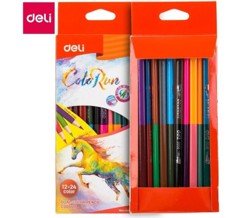 Карандаши цветные Deli  "ColoRun", двухсторонние, 12 штук, 24 цвета, картон