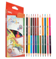 Карандаши цветные Deli  "ColoRun", двухсторонние, 12 штук, 24 цвета, картон