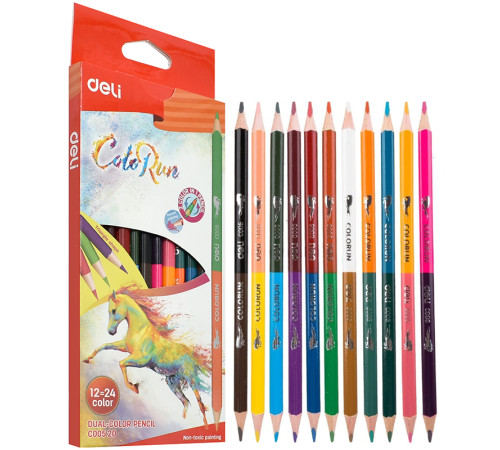 Карандаши цветные Deli  "ColoRun", двухсторонние, 12 штук, 24 цвета, картон
