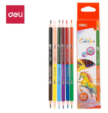 Карандаши цветные Deli  "ColoRun", двухсторонние, 6 штук, 12 цветов, картон
