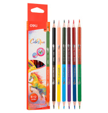 Карандаши цветные Deli  "ColoRun", двухсторонние, 6 штук, 12 цветов, картон