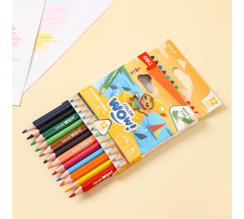 Карандаши цветные Deli  "ColoRun", короткие, 12 цветов, картон