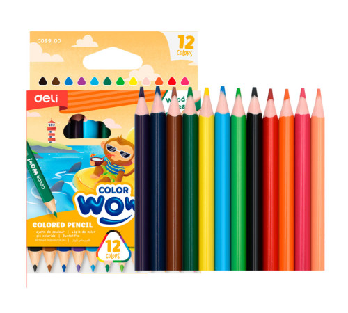 Карандаши цветные Deli  "ColoRun", короткие, 12 цветов, картон
