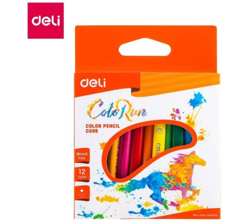 Карандаши цветные Deli  "ColoRun", короткие, 12 цветов, картон