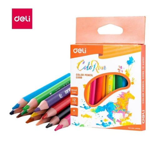 Карандаши цветные Deli  "ColoRun", короткие, 12 цветов, картон