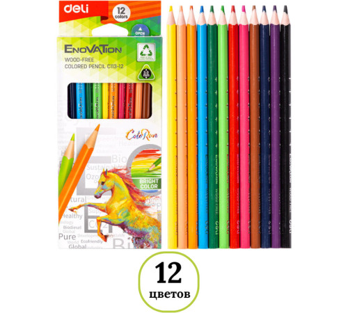 Карандаши цветные Deli "Enovation", 12 цвета, картон