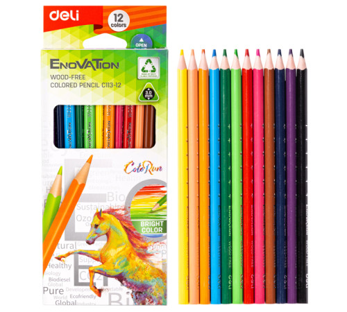 Карандаши цветные Deli "Enovation", 12 цвета, картон