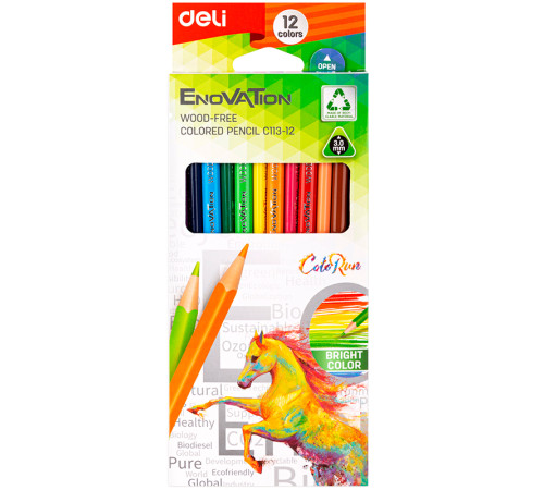 Карандаши цветные Deli "Enovation", 12 цвета, картон