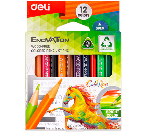 Карандаши цветные Deli "Enovation", короткие, 12 цвета, картон