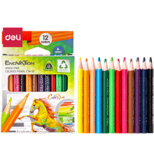 Карандаши цветные Deli "Enovation", короткие, 12 цвета, картон