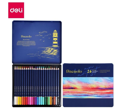 Карандаши цветные Deli "Finenolo", 24 цвета, в метал. коробке