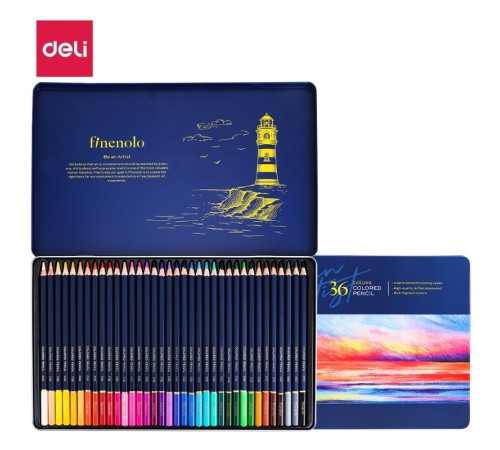 Карандаши цветные Deli "Finenolo", 36 цветов, в метал. коробке