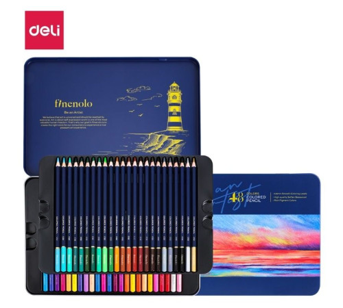 Карандаши цветные Deli "Finenolo", 48 цветов, в метал. коробке