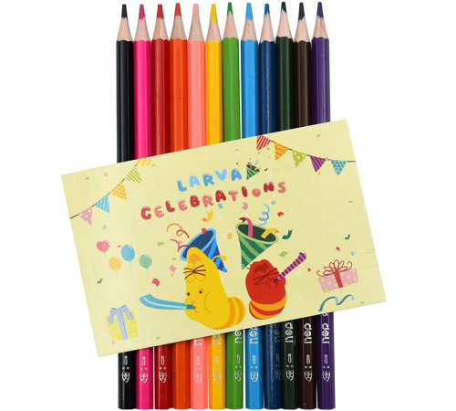 Карандаши цветные Deli "Larva", 12 цветов, картон