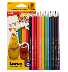 Карандаши цветные Deli "Larva", 12 цветов, картон