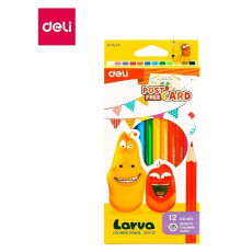 Карандаши цветные Deli "Larva", 12 цветов, картон