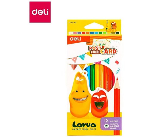 Карандаши цветные Deli "Larva", 12 цветов, картон