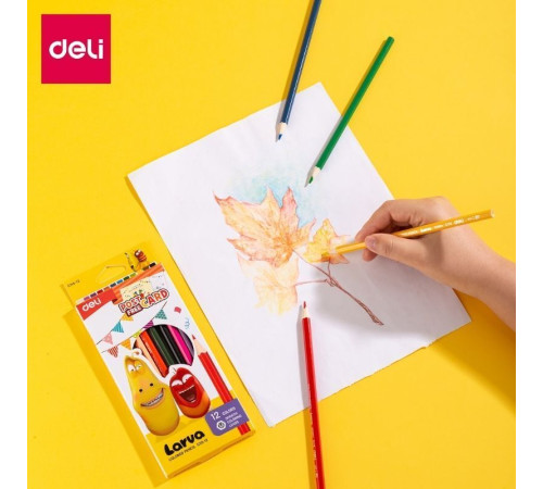 Карандаши цветные Deli "Larva", 12 цветов, картон