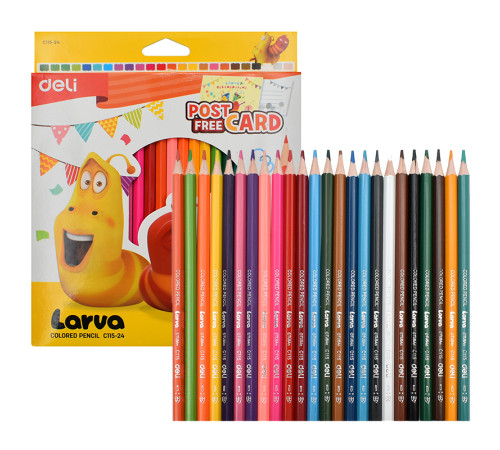 Карандаши цветные Deli  "Larva", 24 цвета, картон