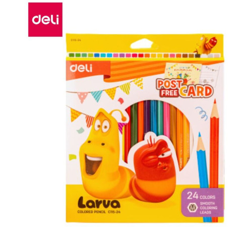 Карандаши цветные Deli  "Larva", 24 цвета, картон